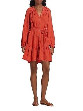 XiRENA Rainey Button Front Cotton Gauze Dress, Red size S